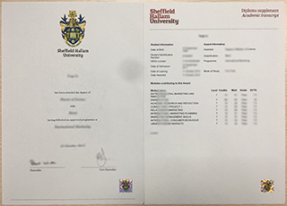 Sheffield Hallam University degree amd transcript