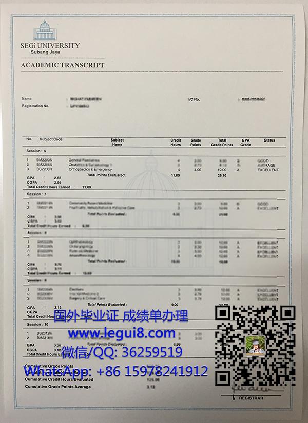 SEGi University transcript