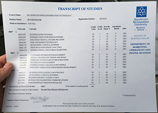 Manchester Metropolitan University transcript