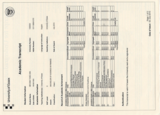 University of Essex transcript