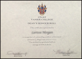 Vanier College certificate