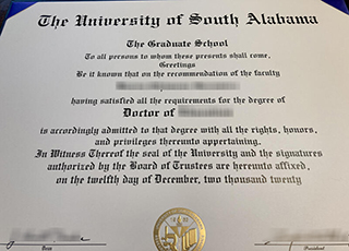 University of South Alabama diploma