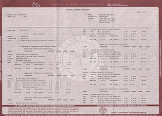 Santa Clara University transcript