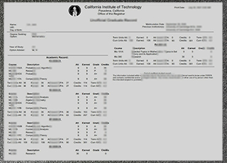 California Institute of Technology transcript